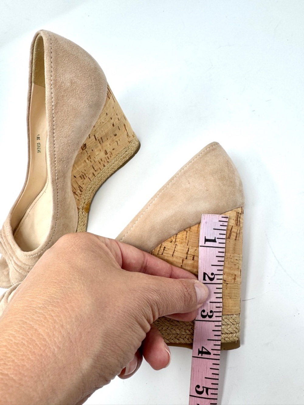 Prada Beige Suede Cork Wedge Peep-Toe Espadrille Pumps - Picture 12 of 14